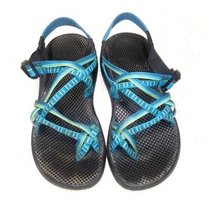 Women’s Chaco with blue and green double strap